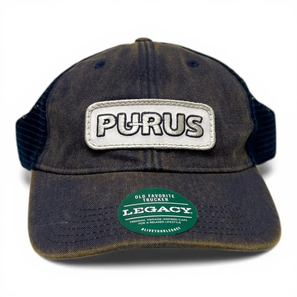 Legacy Old Favorite Trucker Hat Mens OSFA Navy‎ Blue Like New PURUS Patch Cap
